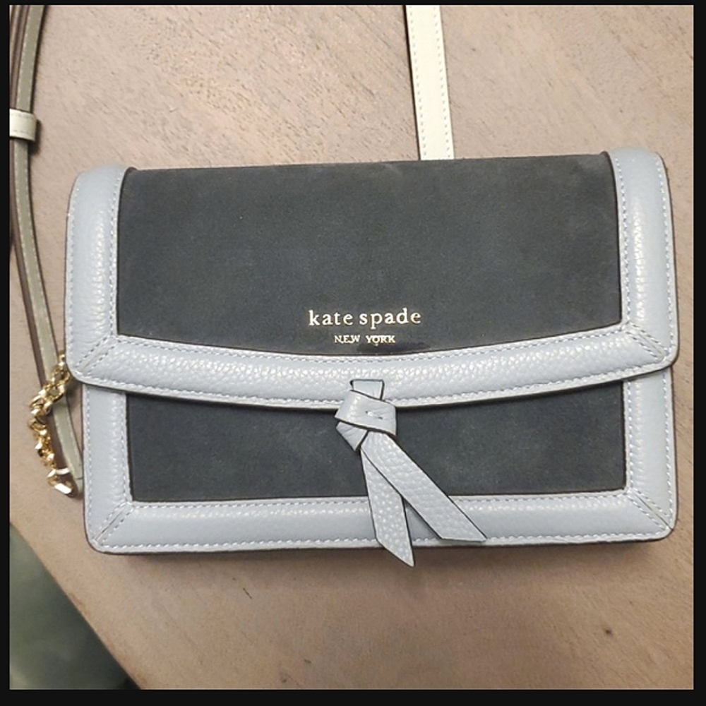 💝NWOT-Kate Spade Dark Teal Suede Baby Blue CrossbodyBag+Dustbag V-Day Gift